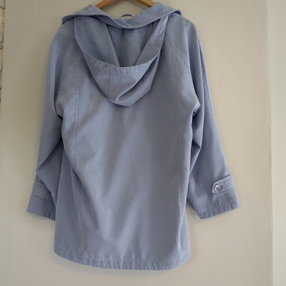 London Fog Short Trench Coat Women's XL Blue Hooded Rain Outdoor Quiet Luxury - Picture 5 of 13